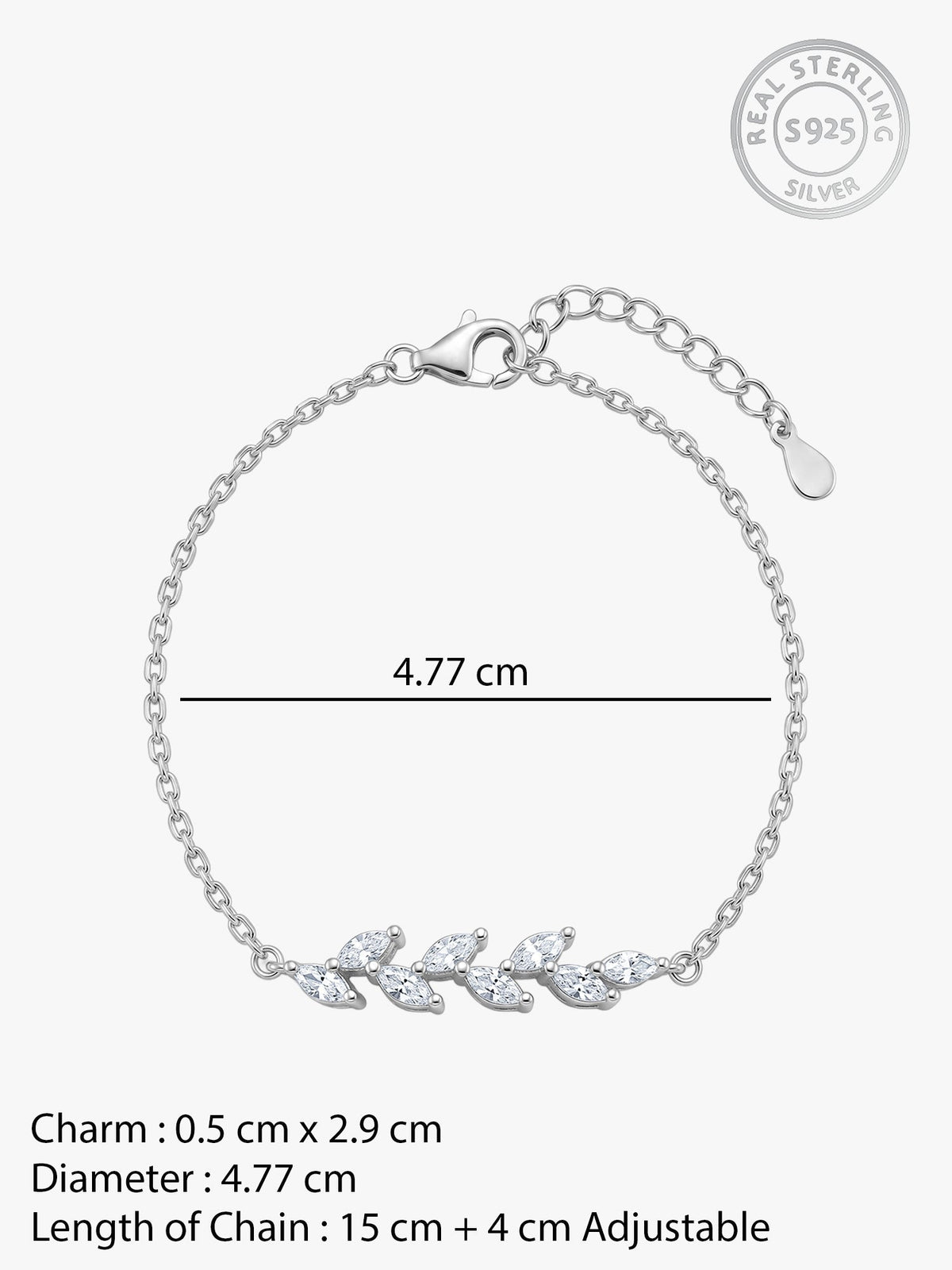 Silver Zircon Ferns Bracelet